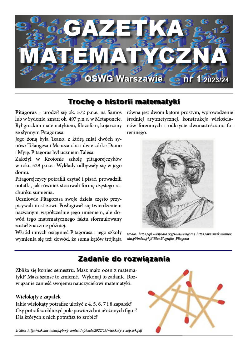 Okładka gazetki matematycznej